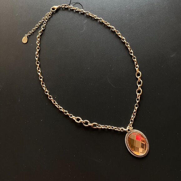 Chico's Gold Tone Faceted Oval Pendant Necklace Chunky Chain Statement Jewelry - Picture 8 of 10